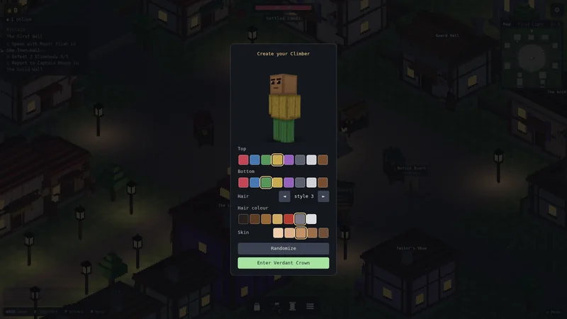 The character creator shown to a new climber.